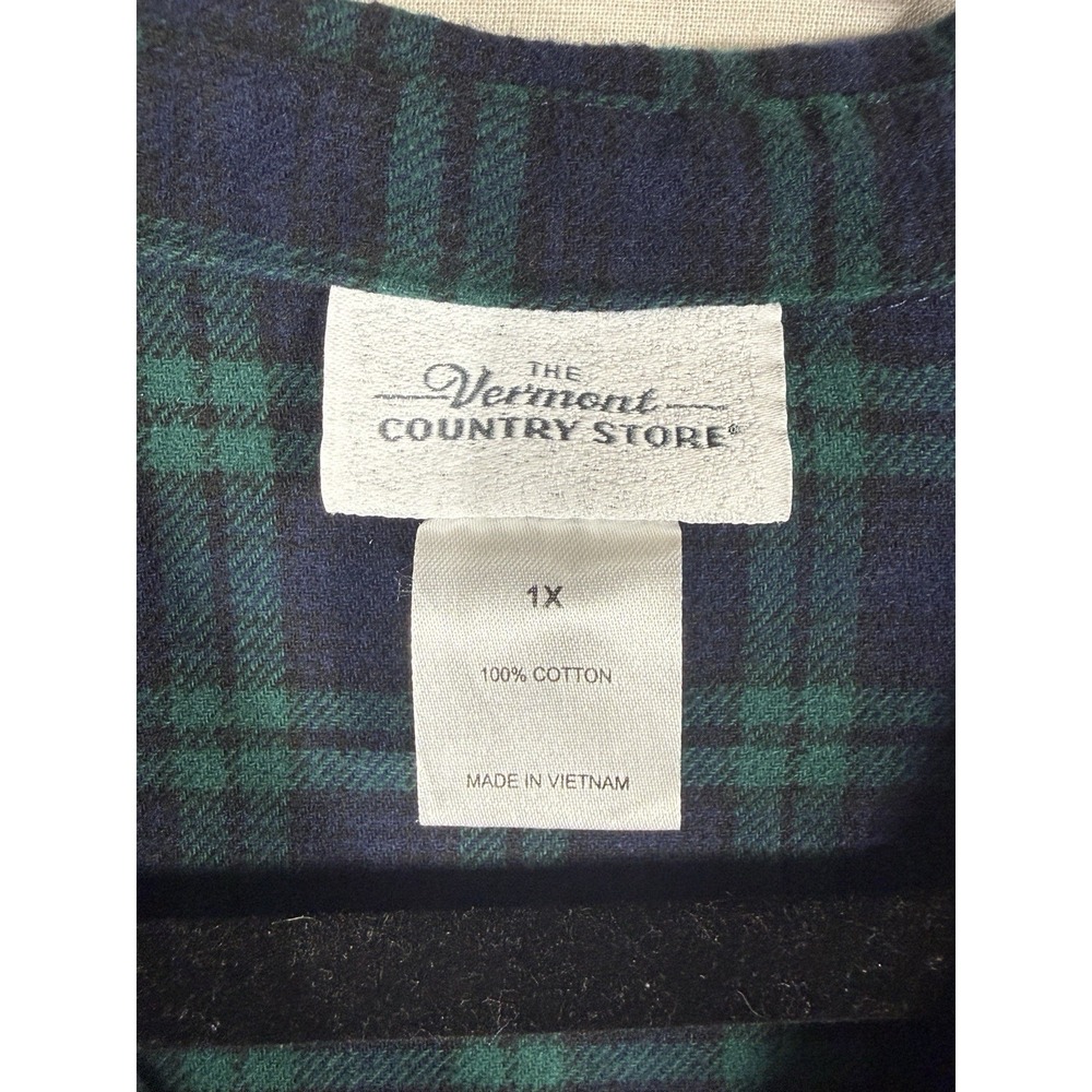 Vermont Country Store 1X Plaid Flannel Shirt Dress Cotton Tiered Pockets Blue - Picture 6 of 13